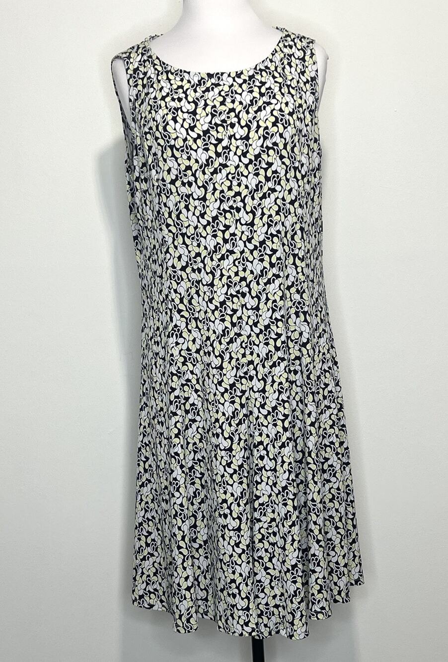 Perceptions NY XL Dress Black Yellow Abstract Swing Flowy Stretch Modern Chic